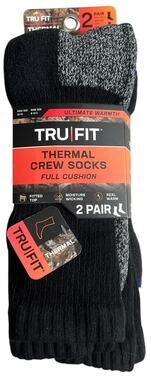 Tru Fit Thermal Crew Socks Full Cushion 2 Pair NWT 8-12.5